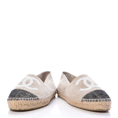 Chanel Toile Sequin CC Espadrilles 39 Beige Black 6 of 13