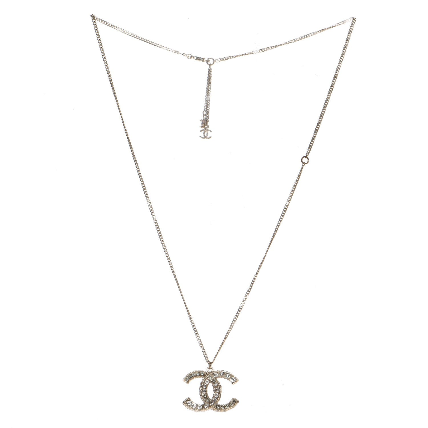Chanel Baguette Crystal CC Necklace Light Gold 3 of 6