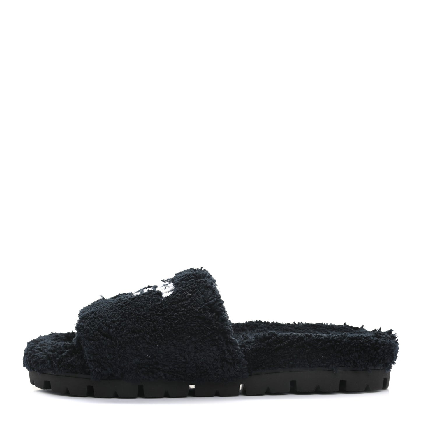 Terry Cloth Logo Lug Sole 20mm Slide Sandals 40 Black White