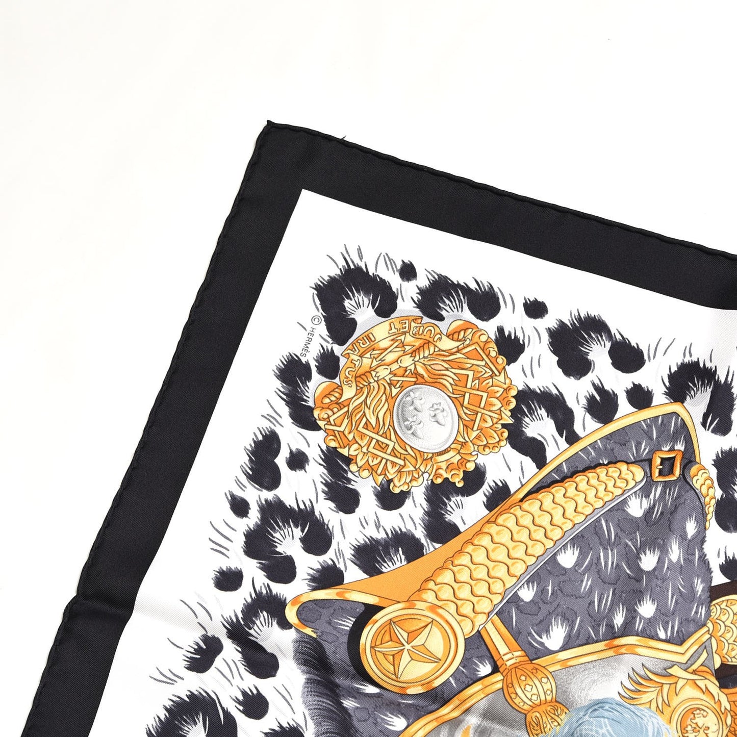 Silk Casques Et Plumets Scarf 90 Noir Blanc Vieil Or