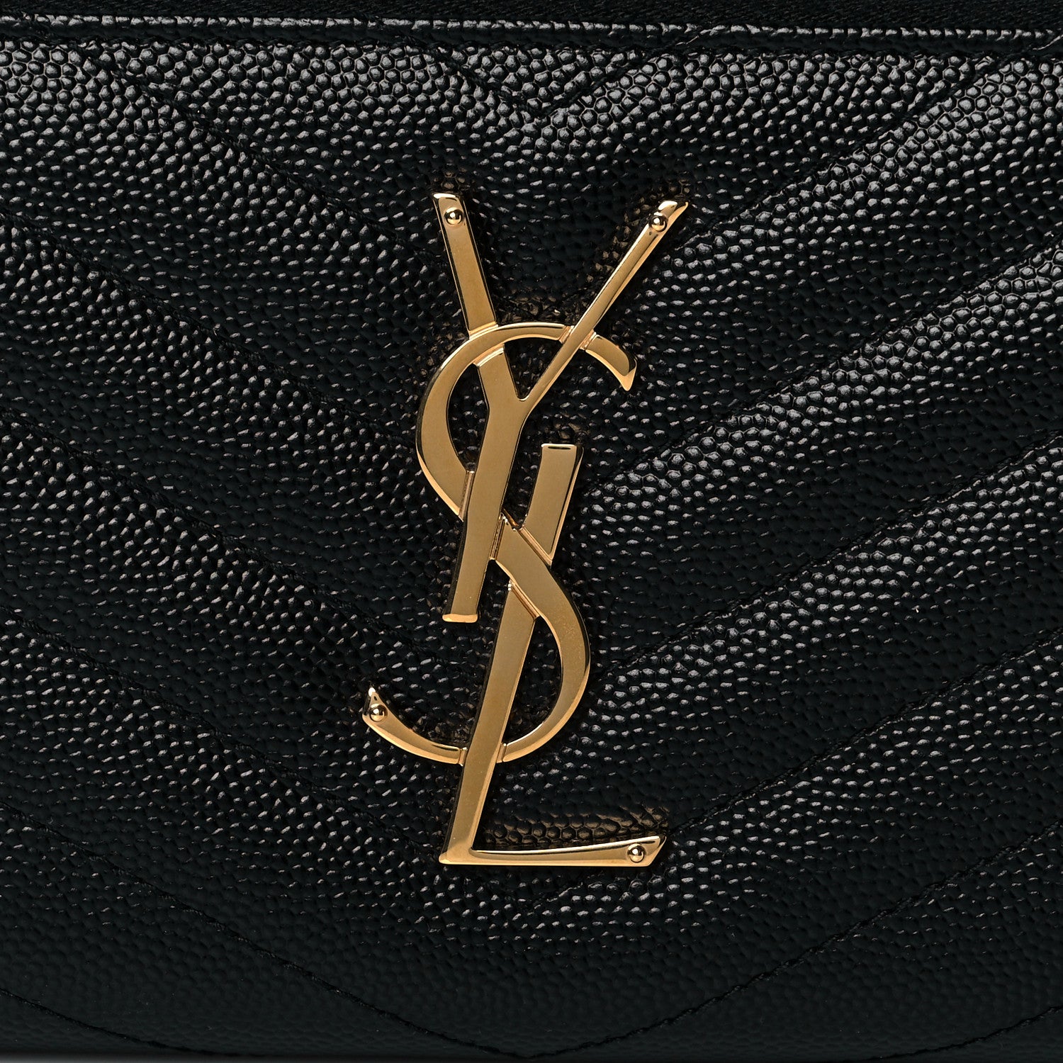 Saint Laurent Grain De Poudre Matelasse Chevron Monogram Zip Around Wallet Black 7 of 8