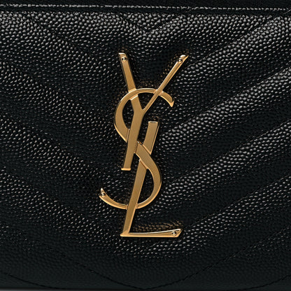 Saint Laurent Grain De Poudre Matelasse Chevron Monogram Zip Around Wallet Black 7 of 8