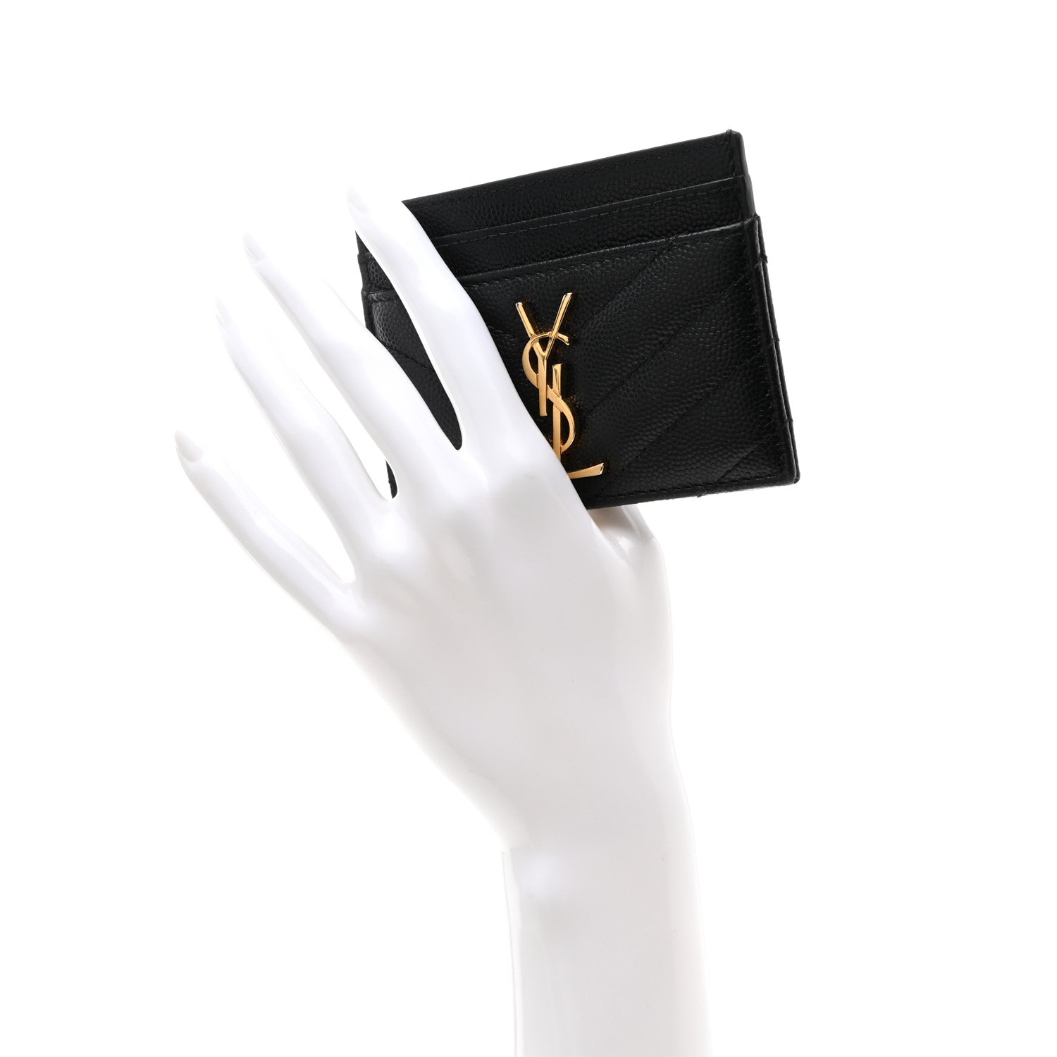 Saint Laurent Grain De Poudre Matelasse Chevron Monogram Credit Card Case Black 2 of 8