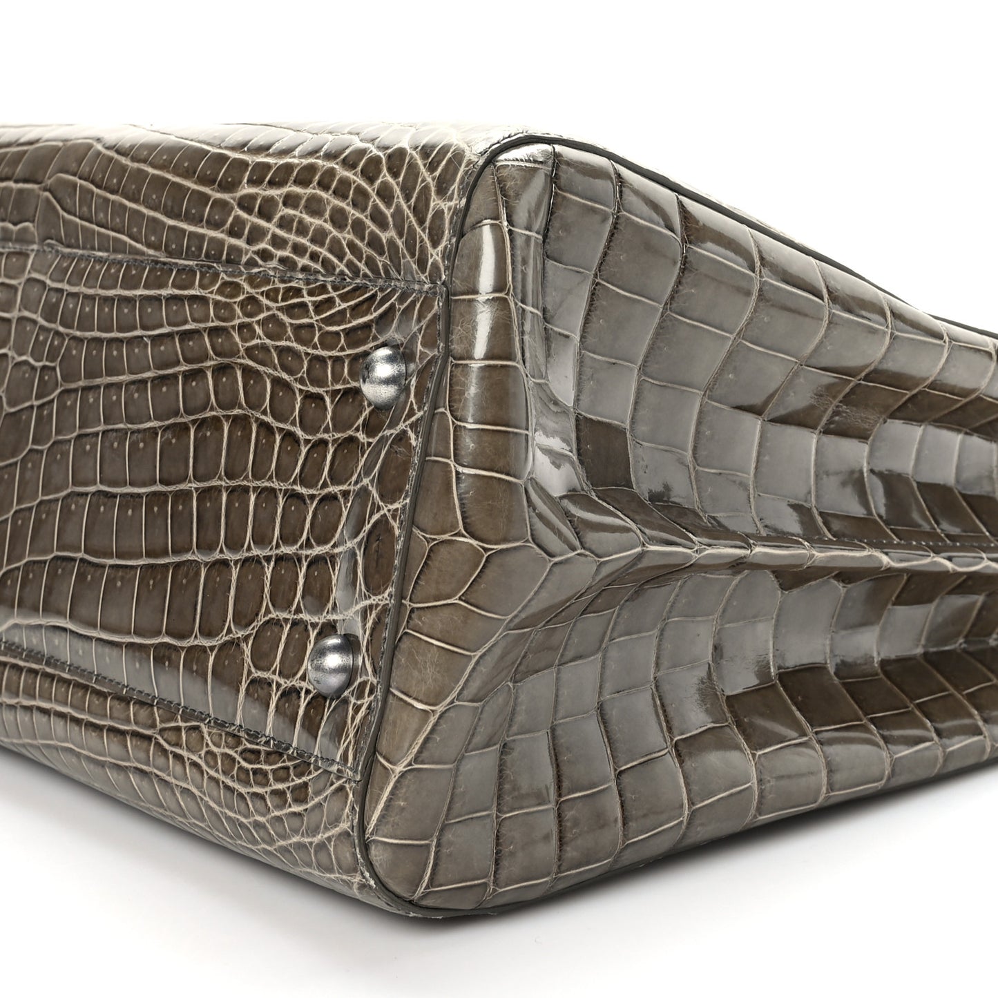 Shiny Crocodile Top Handle Tote Grey