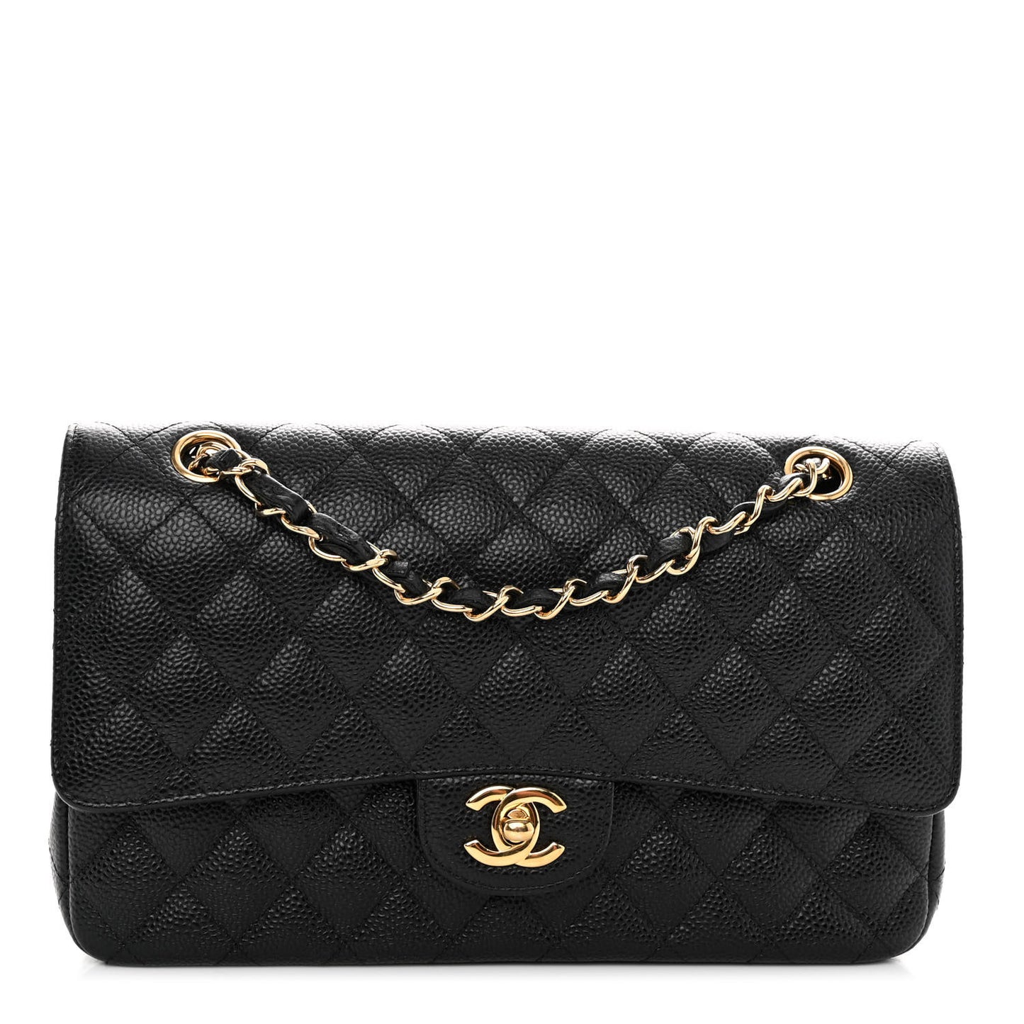 Caviar Quilted Medium Double Flap Black