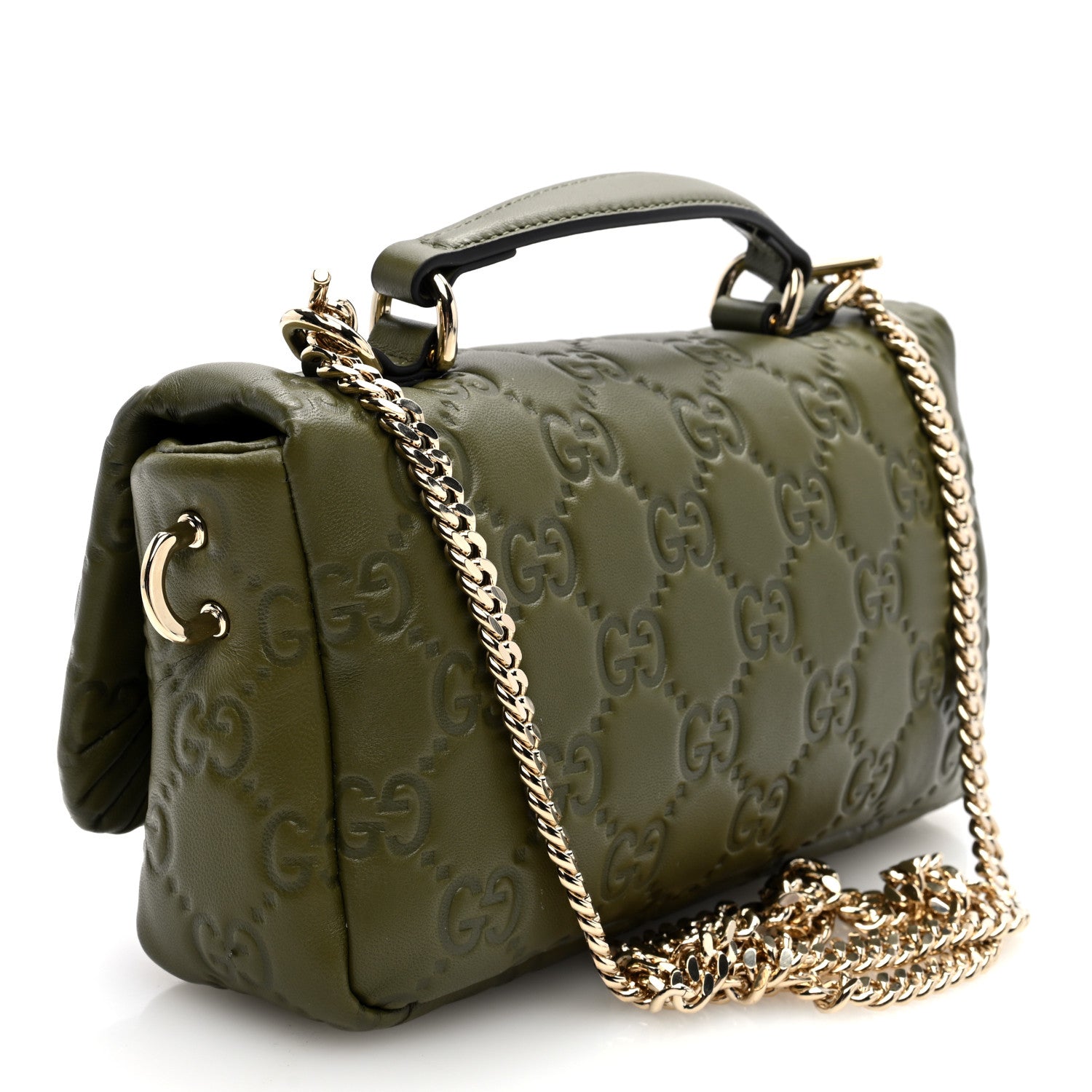 Gucci Lambskin Embossed Mini GG Milano Top Handle Shoulder Bag Green 3 of 9