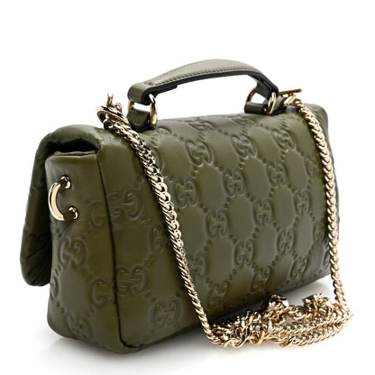 Gucci Lambskin Embossed Mini GG Milano Top Handle Shoulder Bag Green 3 of 9