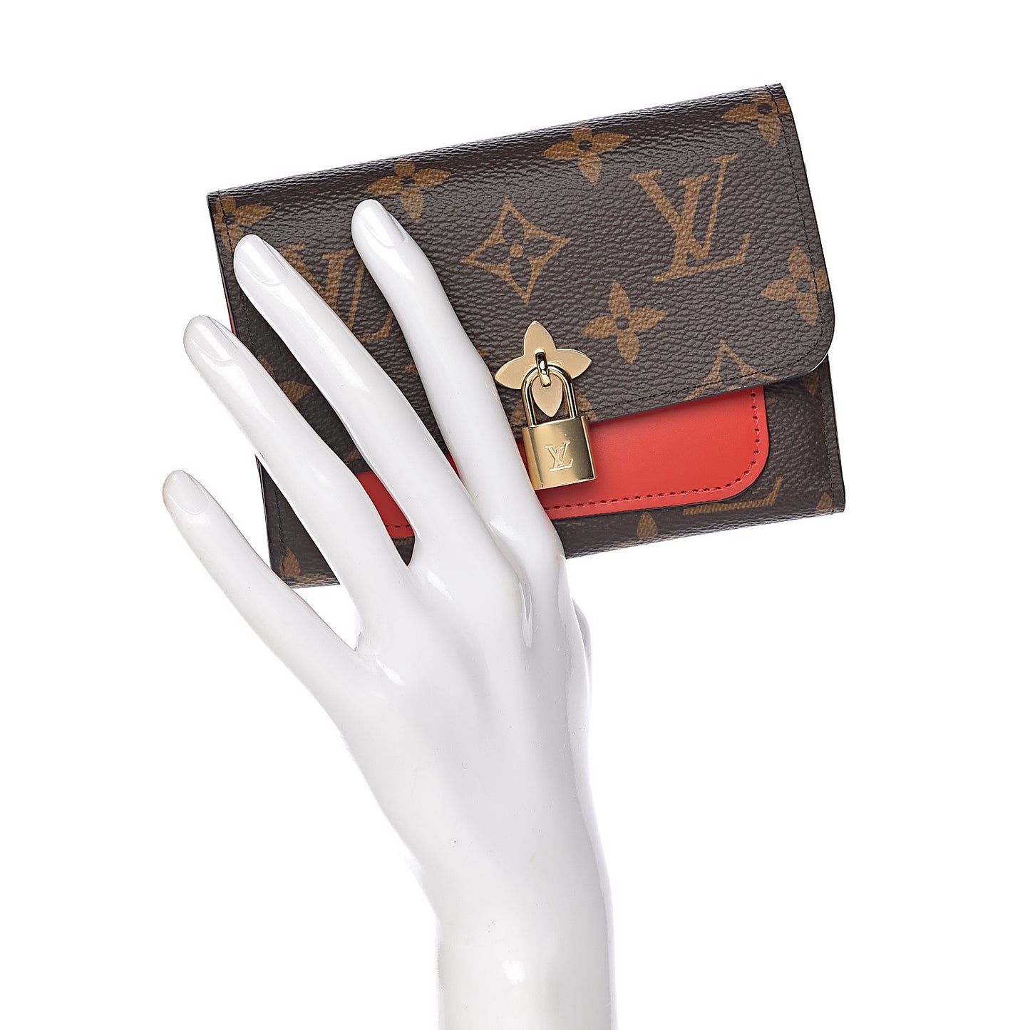 Monogram Flower Lock Compact Wallet Coquelicot