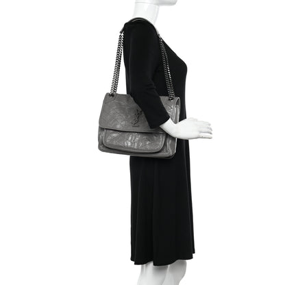 Saint Laurent Crinkled Calfskin Matelasse Monogram Medium Niki Chain Satchel Fog 2 of 12