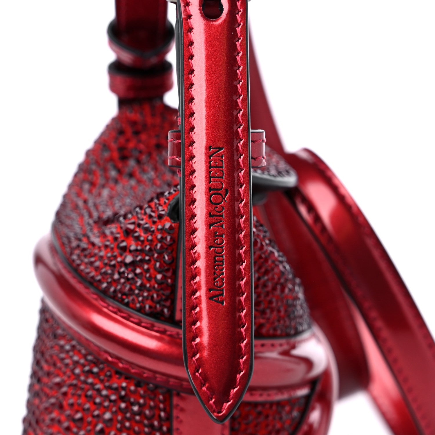 Alexander McQueen Metallic Calfskin Crystal Micro Curve Bucket Bag Red 11 of 11