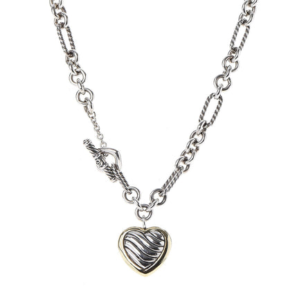 David Yurman Sterling Silver 18K Yellow Gold Cable Heart Figaro Necklace 1 of 8