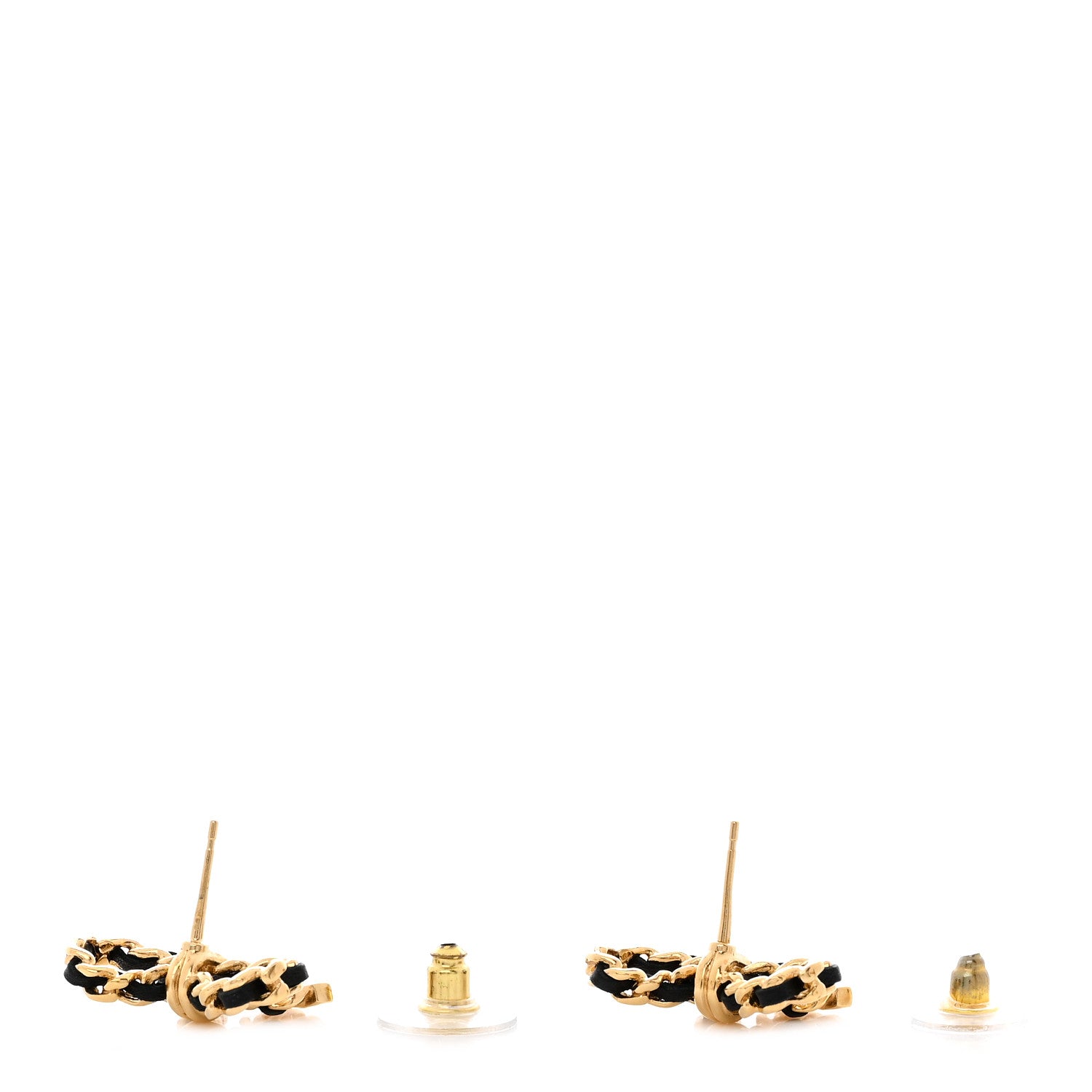 Chanel Lambskin Chain Bow Stud Earrings Black Gold 4 of 5