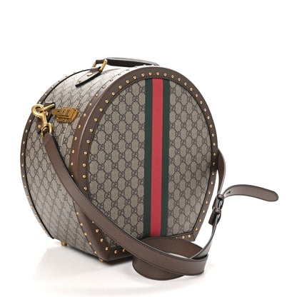 Gucci GG Supreme Monogram Textured Dollar Calfskin Web Savoy Hat Box Beige Ebony New Acero 2 of 10