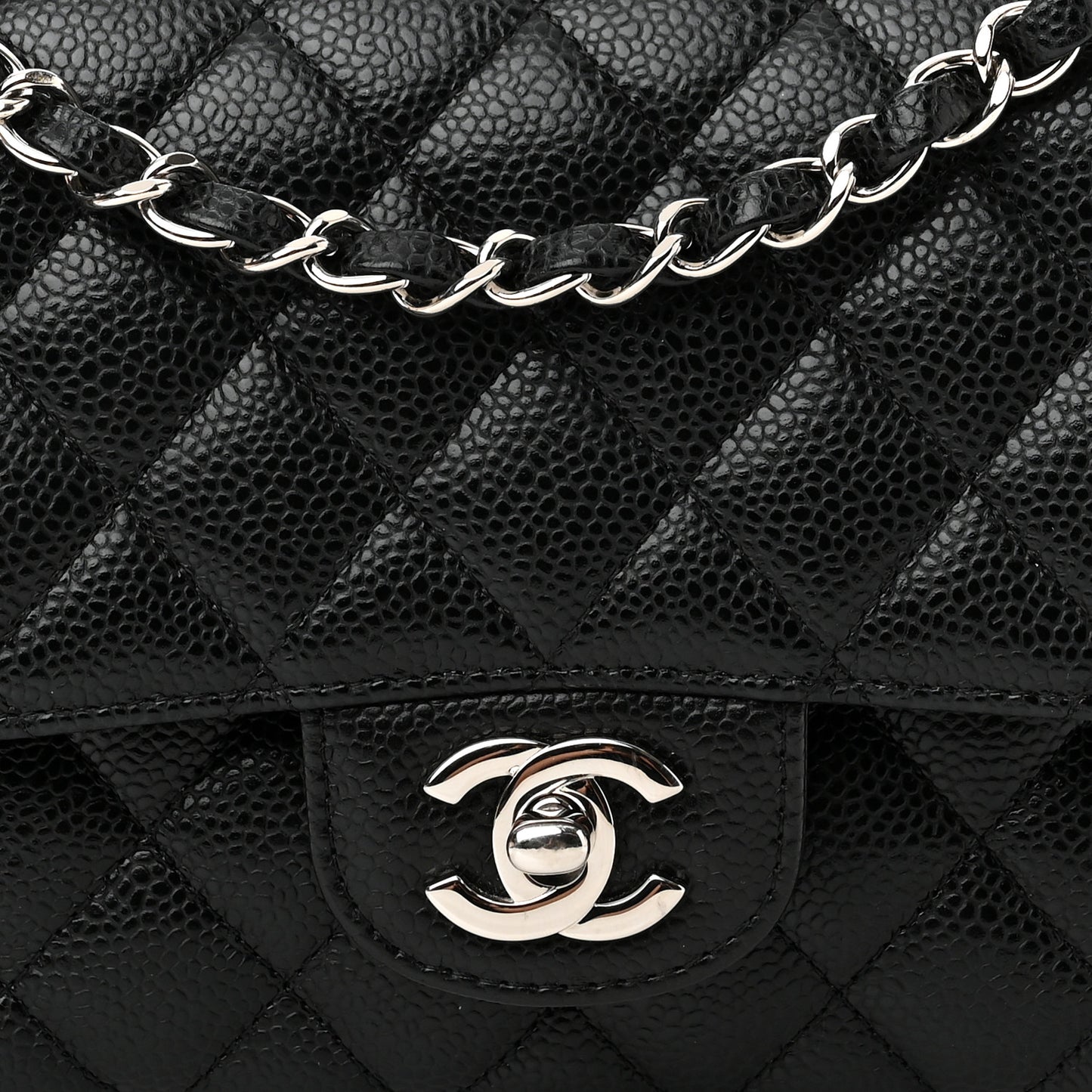 Caviar Quilted Medium Double Flap Black