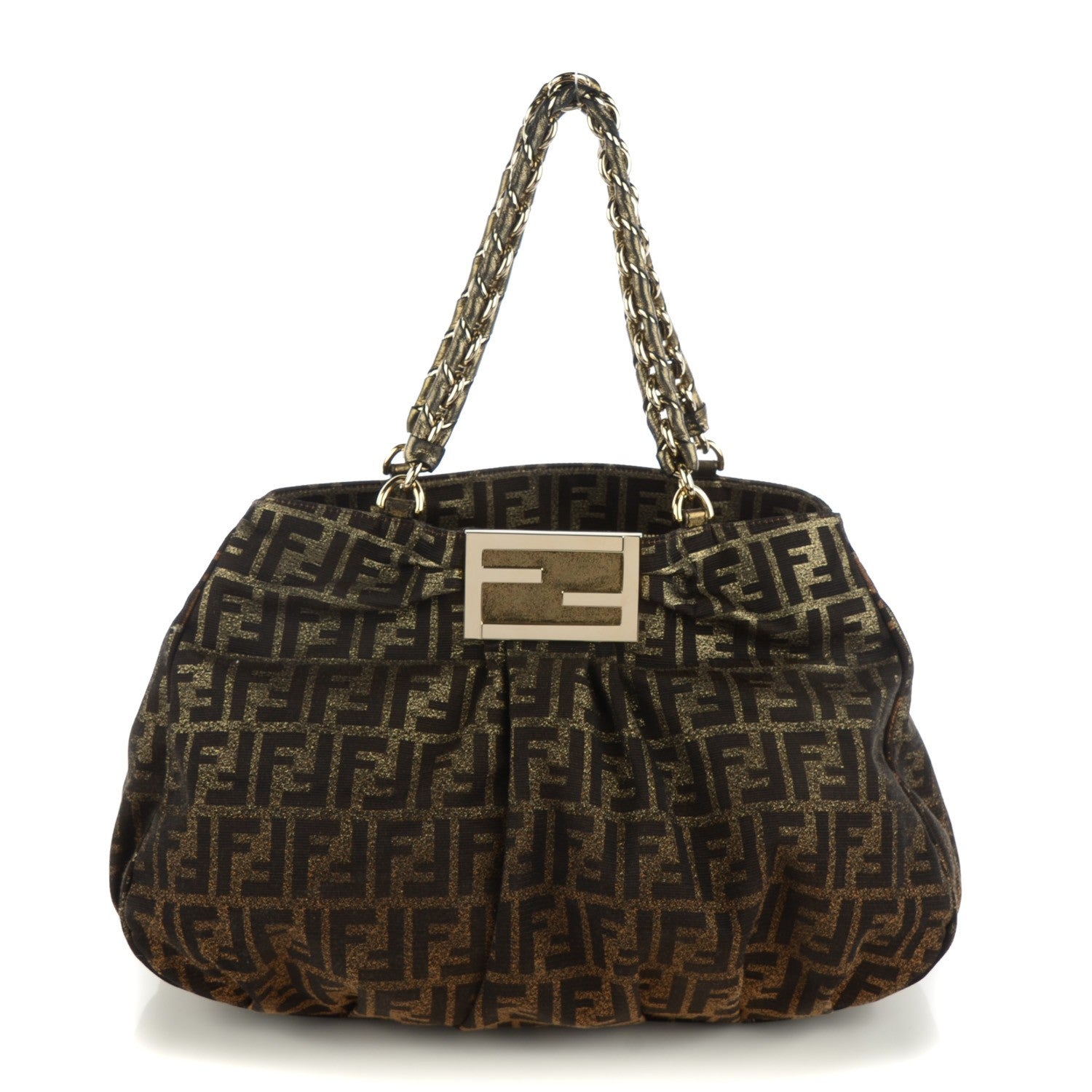 Fendi Metallic Lurex Zucca Mia Tote Tobacco 1 of 8