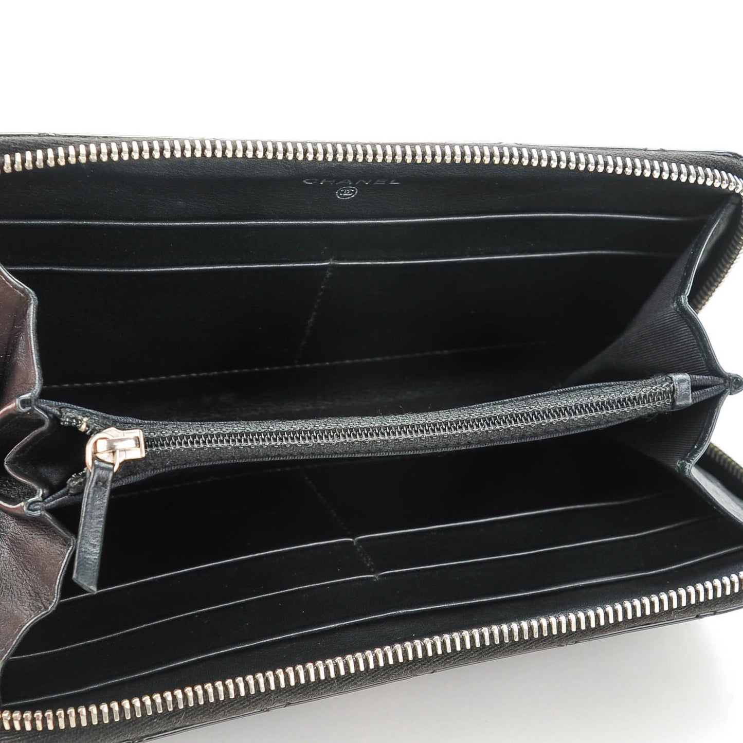 Glitter Patent Quilted Large Gusset Zip Around Wallet Black