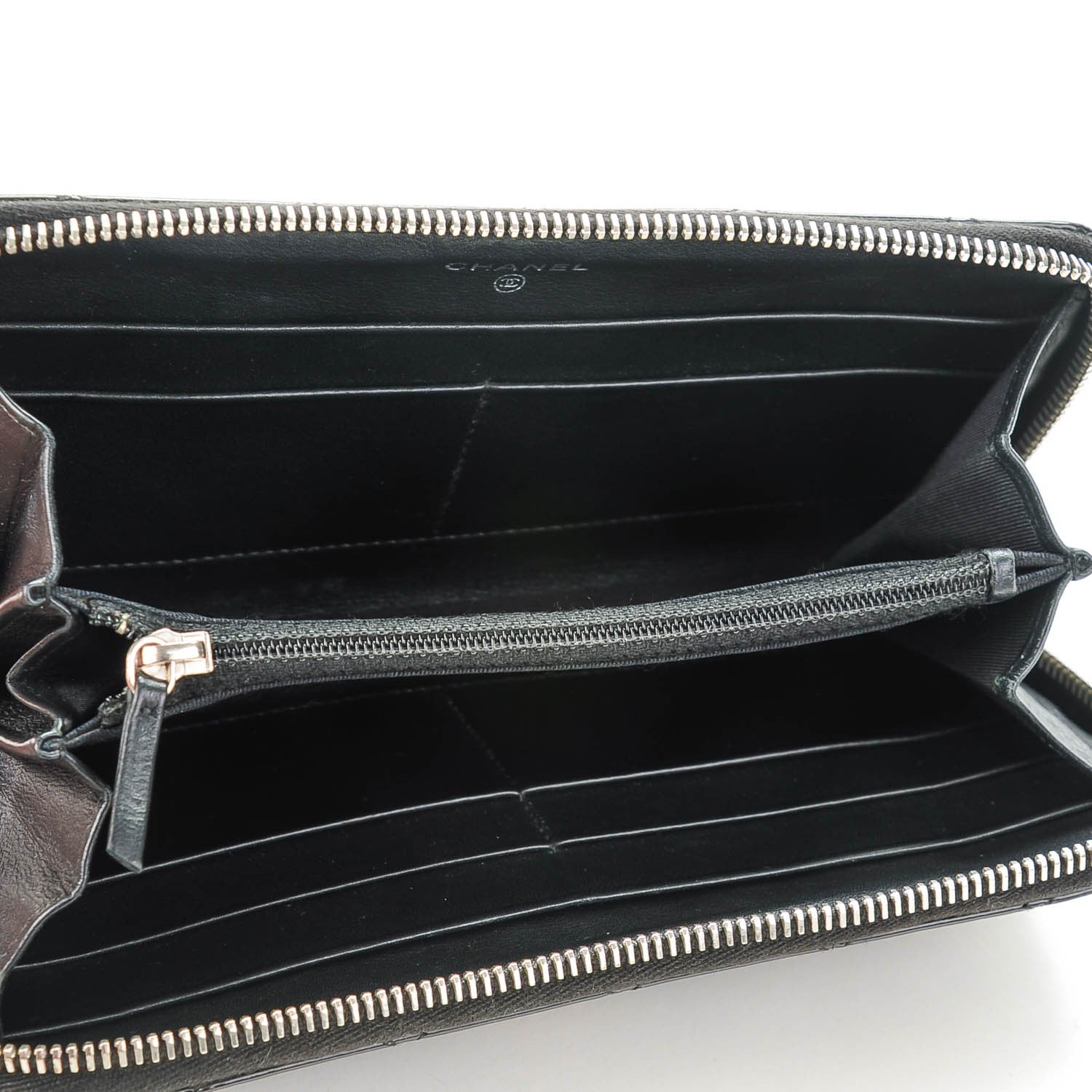 Chanel Glitter Patent Quilted Large Gusset Zip Around Wallet Black 5 of 8