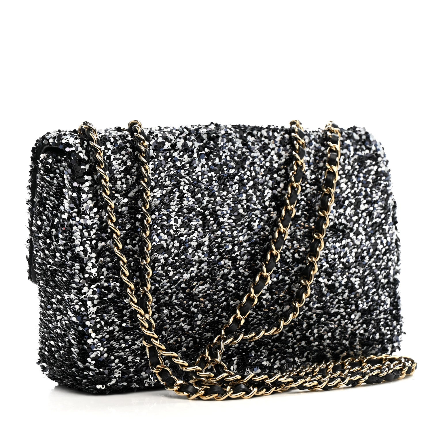 Chanel Sequin Quilted Small Single Flap Black White Grey 3 of 11