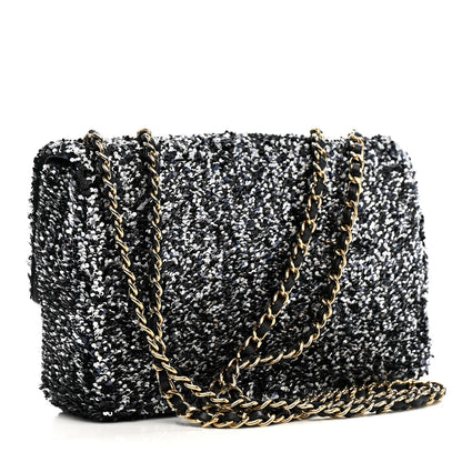 Chanel Sequin Quilted Small Single Flap Black White Grey 3 of 11
