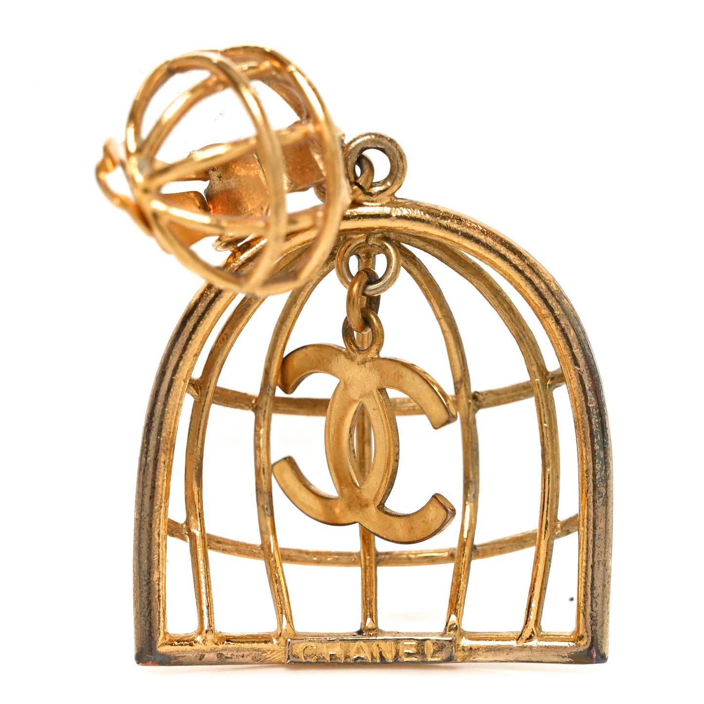 CC Bird Cage Drop Clip On Earrings Gold