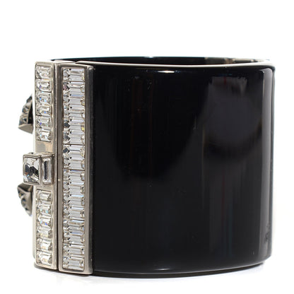 Chanel Resin Crystal Baguette CC Wide Cuff Black 3 of 7