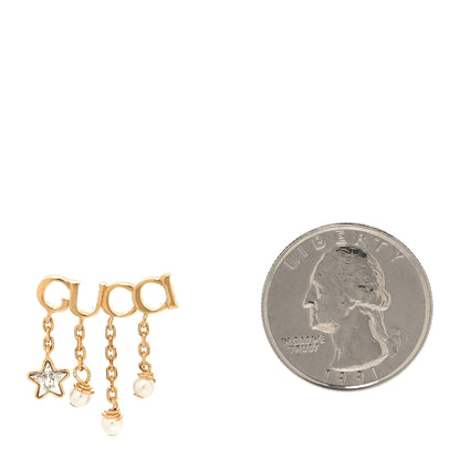 Gucci Metal Crystal Pearl Script Drop Single Earring Gold 2 of 5