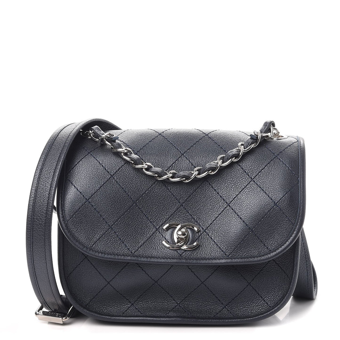 Metallic Calfskin Quilted Jungle Stroll Messenger Bag Navy