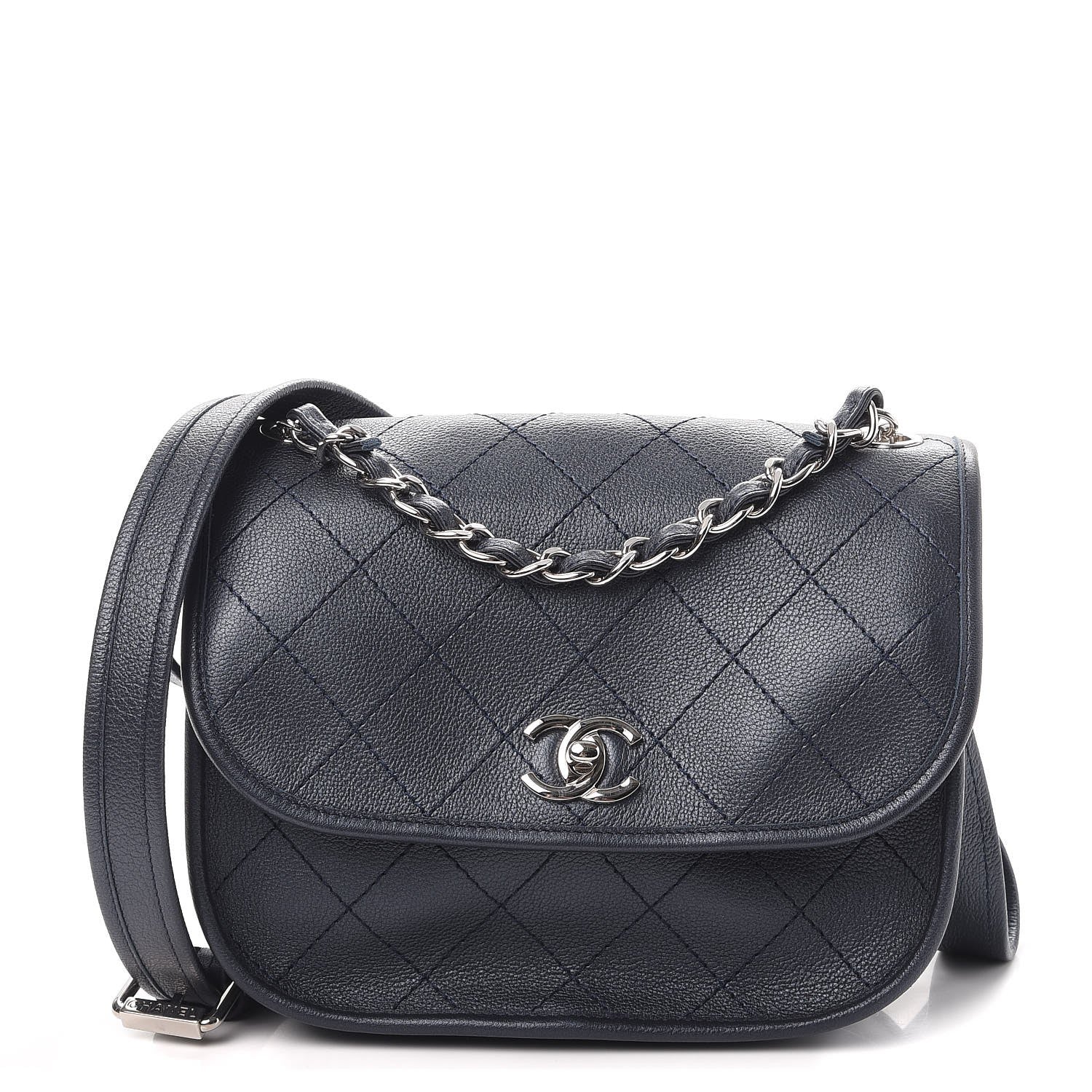 Chanel Metallic Calfskin Quilted Jungle Stroll Messenger Bag Navy 1 of 9
