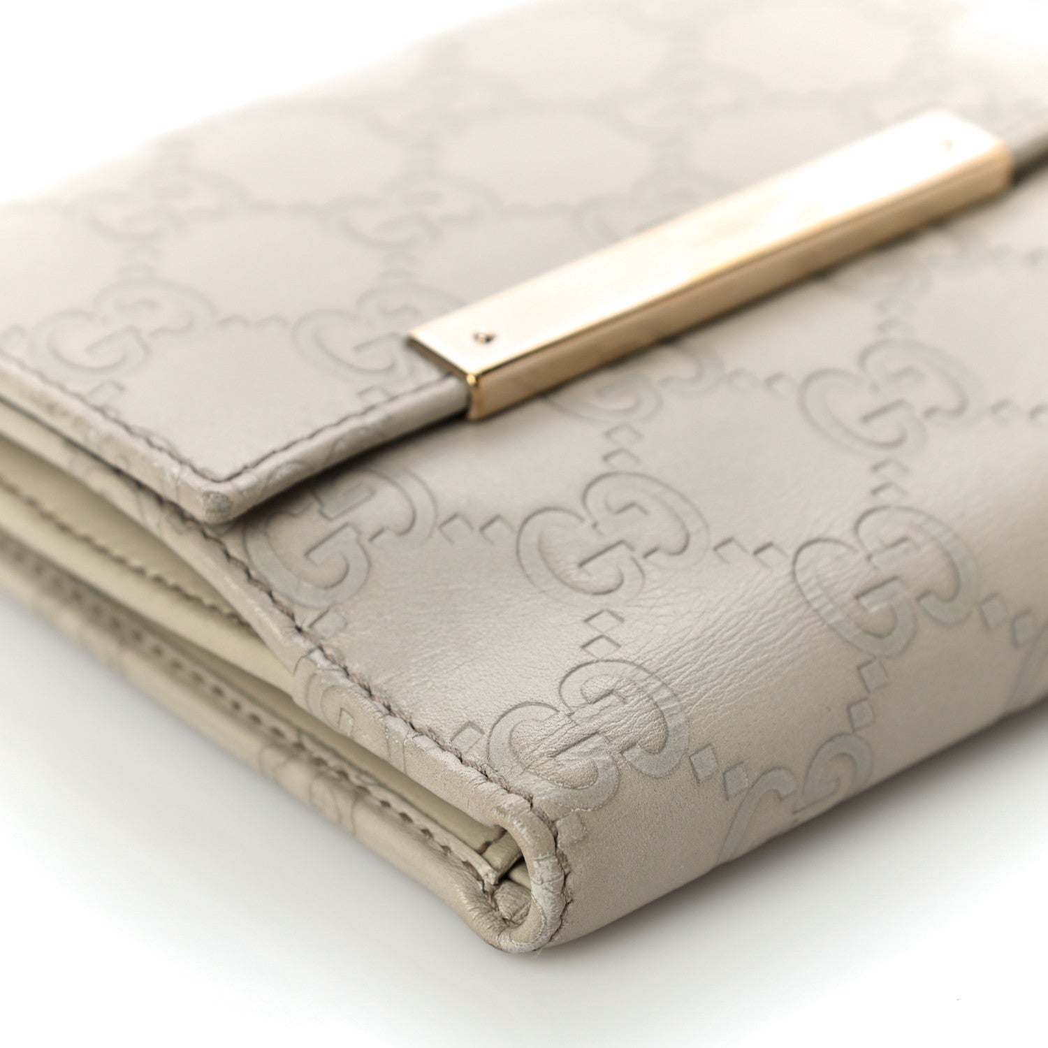 Gucci Guccissima Margaux Calfskin Metal Bar French Flap Wallet Mystic White 11 of 14