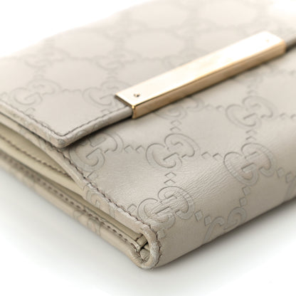 Gucci Guccissima Margaux Calfskin Metal Bar French Flap Wallet Mystic White 11 of 14