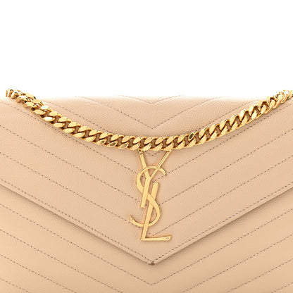 Saint Laurent Grain De Poudre Matelasse Chevron Monogram Envelope Chain Wallet Nude Powder 8 of 15