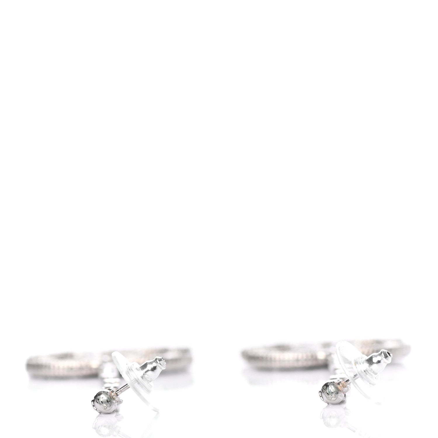 Chanel Pearl Crystal CC Tweed Drop Earrings Silver Blue Black 3 of 4