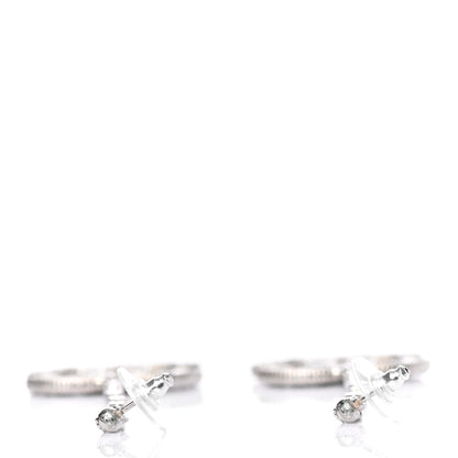 Chanel Pearl Crystal CC Tweed Drop Earrings Silver Blue Black 3 of 4