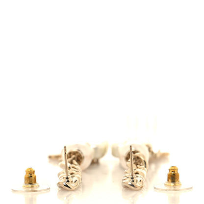 Chanel Pearl Resin Crystal CC No 5 Perfume Bottle Chain Drop Earrings Gold Pearly White 3 of 5