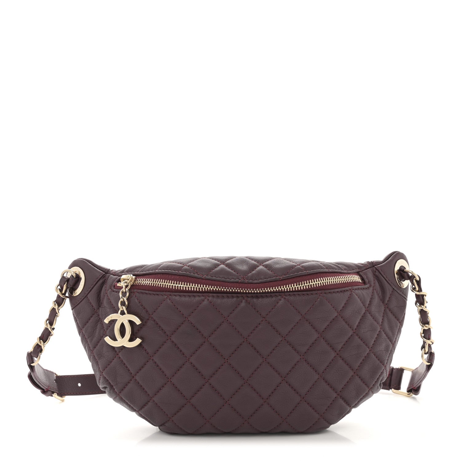 Chanel Calfskin Quilted Banane Waist Bag Fanny Pack Burgundy 1 of 9