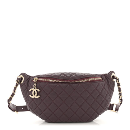 Chanel Calfskin Quilted Banane Waist Bag Fanny Pack Burgundy 1 of 9