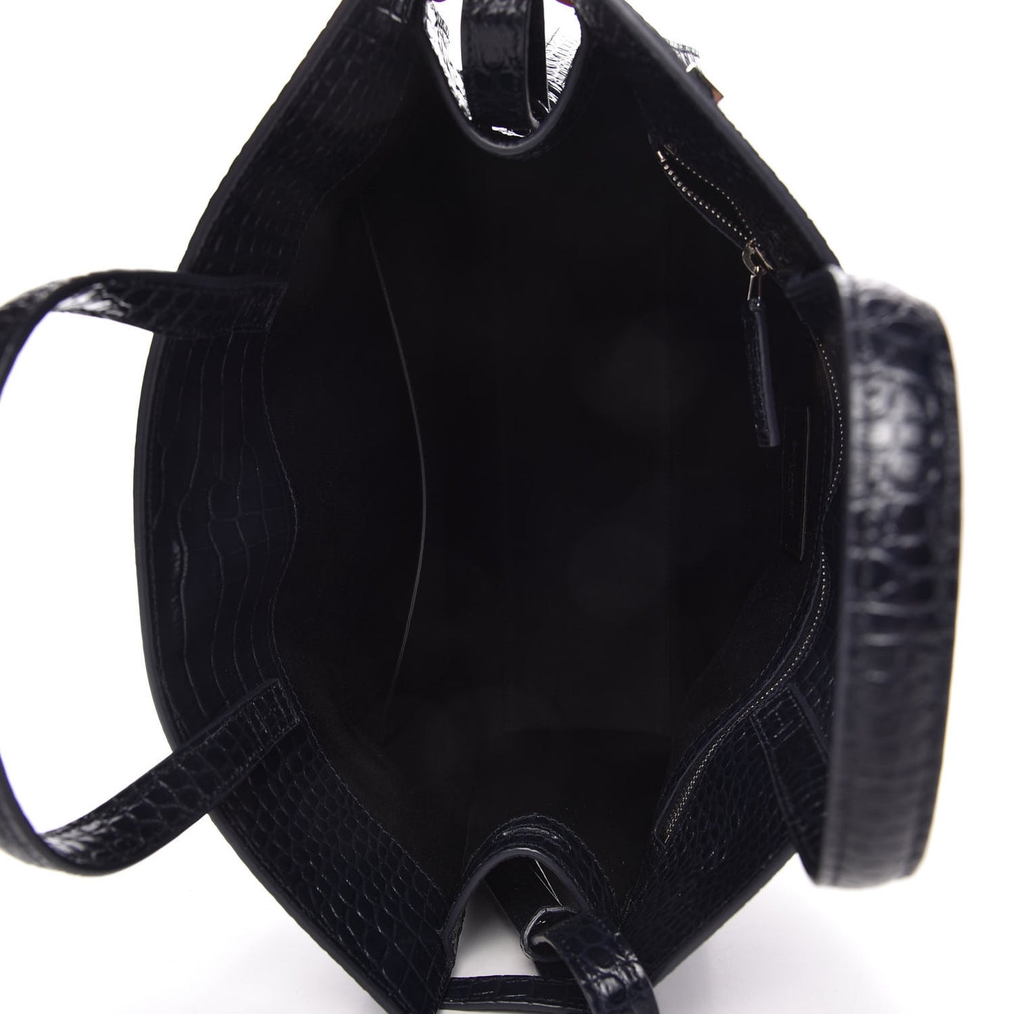 Shiny Calfskin Crocodile Embossed Small Manhattan Shopper Tote Deep Marine