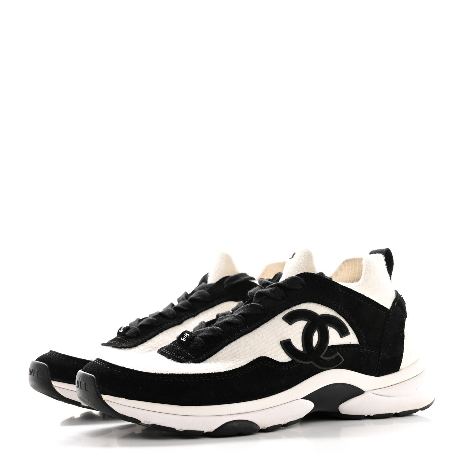 Chanel Fabric Suede Calfskin CC Sneakers 38 White Black 4 of 9
