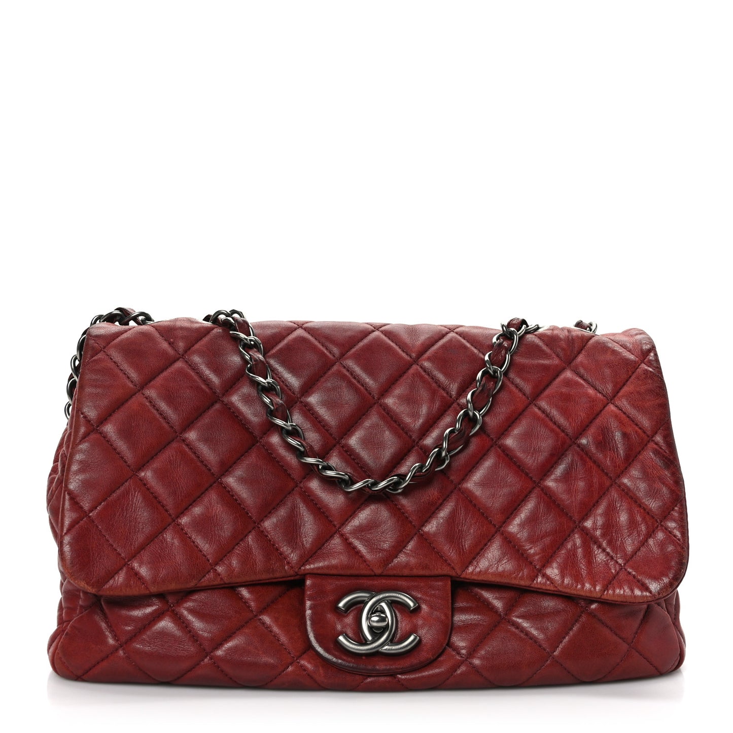 Lambskin Quilted Jumbo Single Flap Dark Red