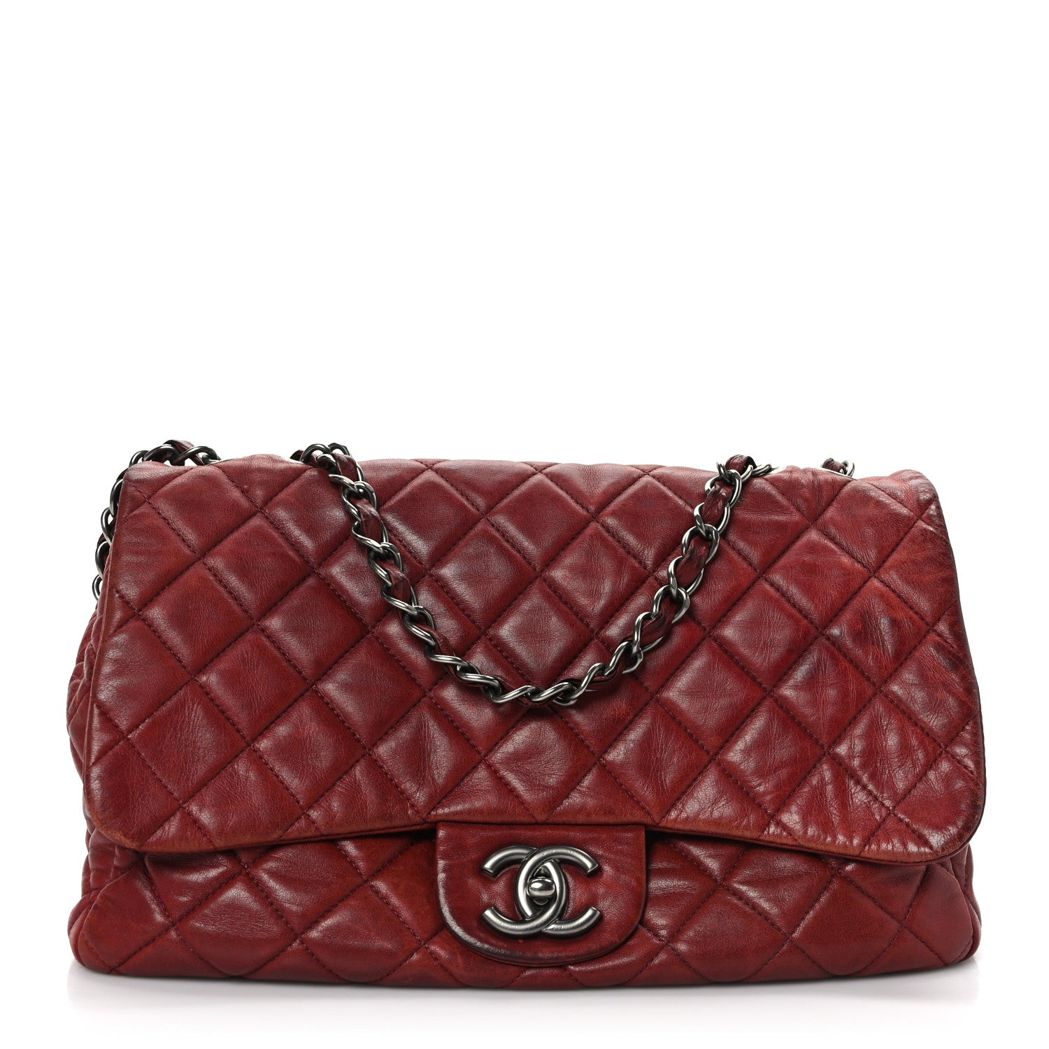 Chanel Lambskin Quilted Jumbo Single Flap Dark Red 1 of 9