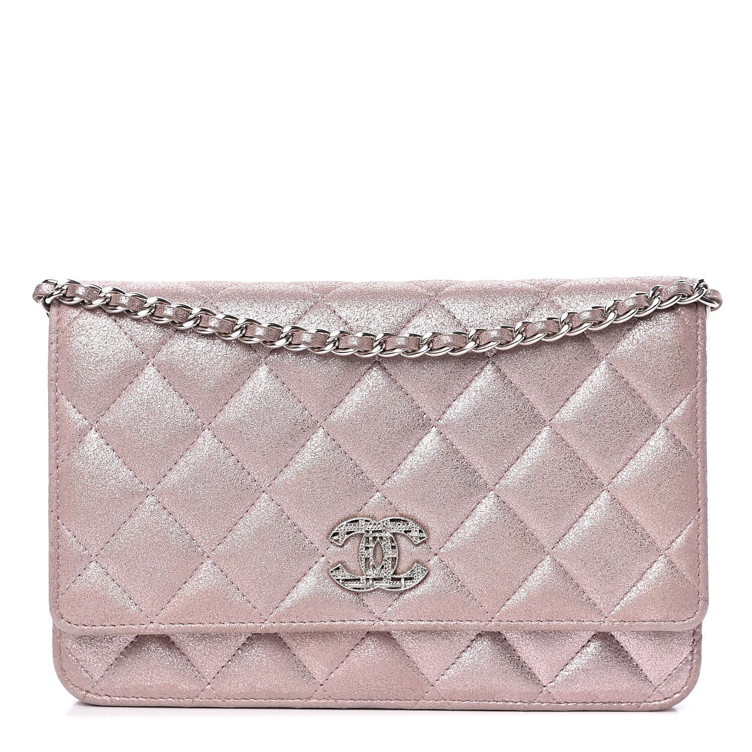 Chanel Iridescent Calfskin Quilted Wallet on Chain WOC Light Pink 1 of 12