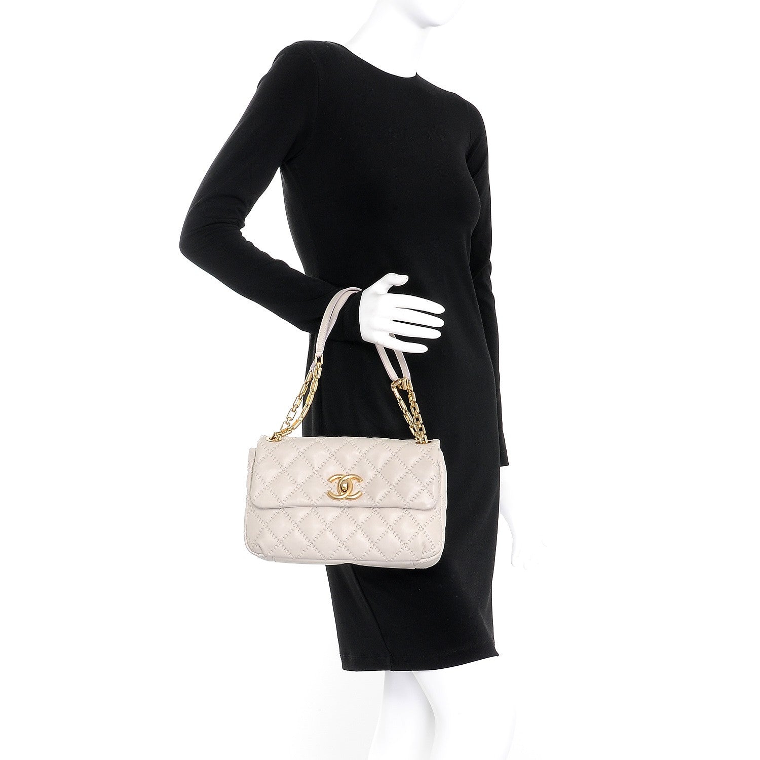 Chanel Calfskin Quilted Retro Chain Flap Beige 2 of 9