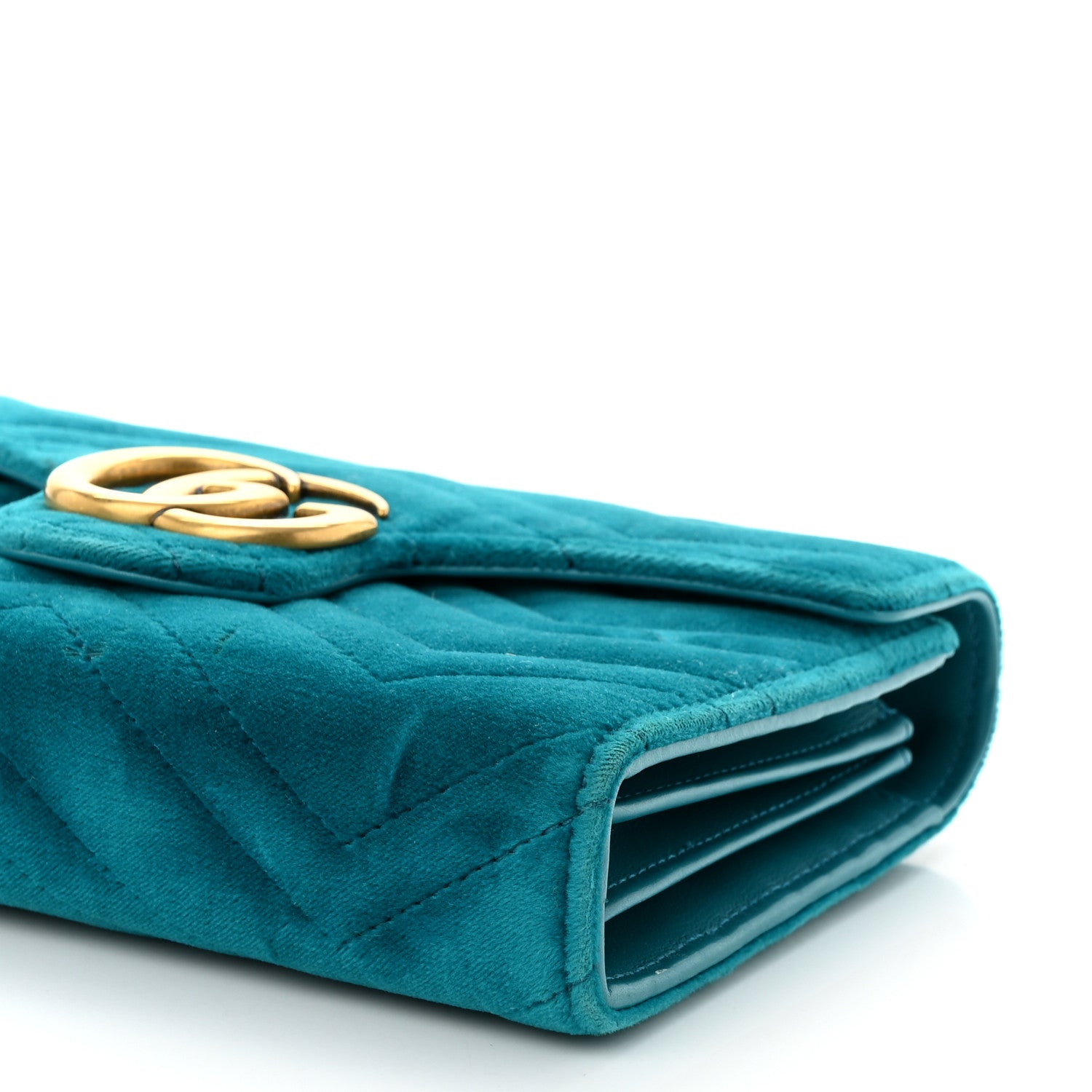 Gucci Velvet Matelasse GG Marmont Chain Wallet Pavone Cyan 10 of 10