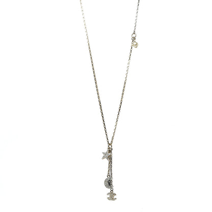 Chanel Crystal Pearl CC Moon Star Drop Necklace Gold 1 of 6
