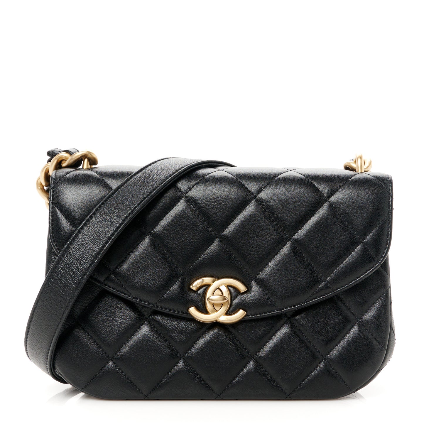 Lambskin Quilted Chain Messenger Bag Black