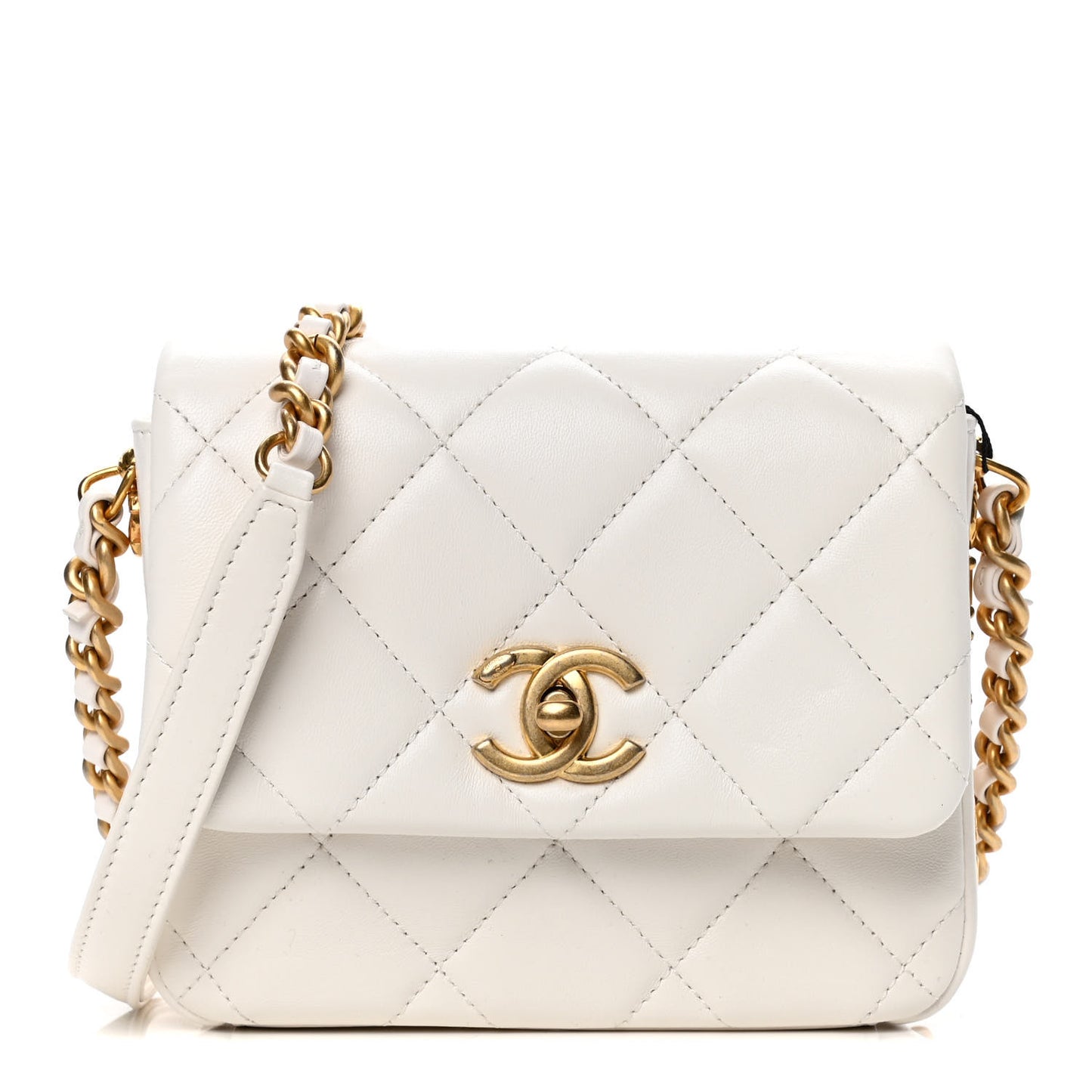 Lambskin Quilted Mini Side Note Flap White