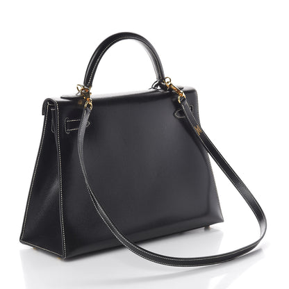 Hermes Veau Grain Lisse Kelly Sellier 32 Black 3 of 33