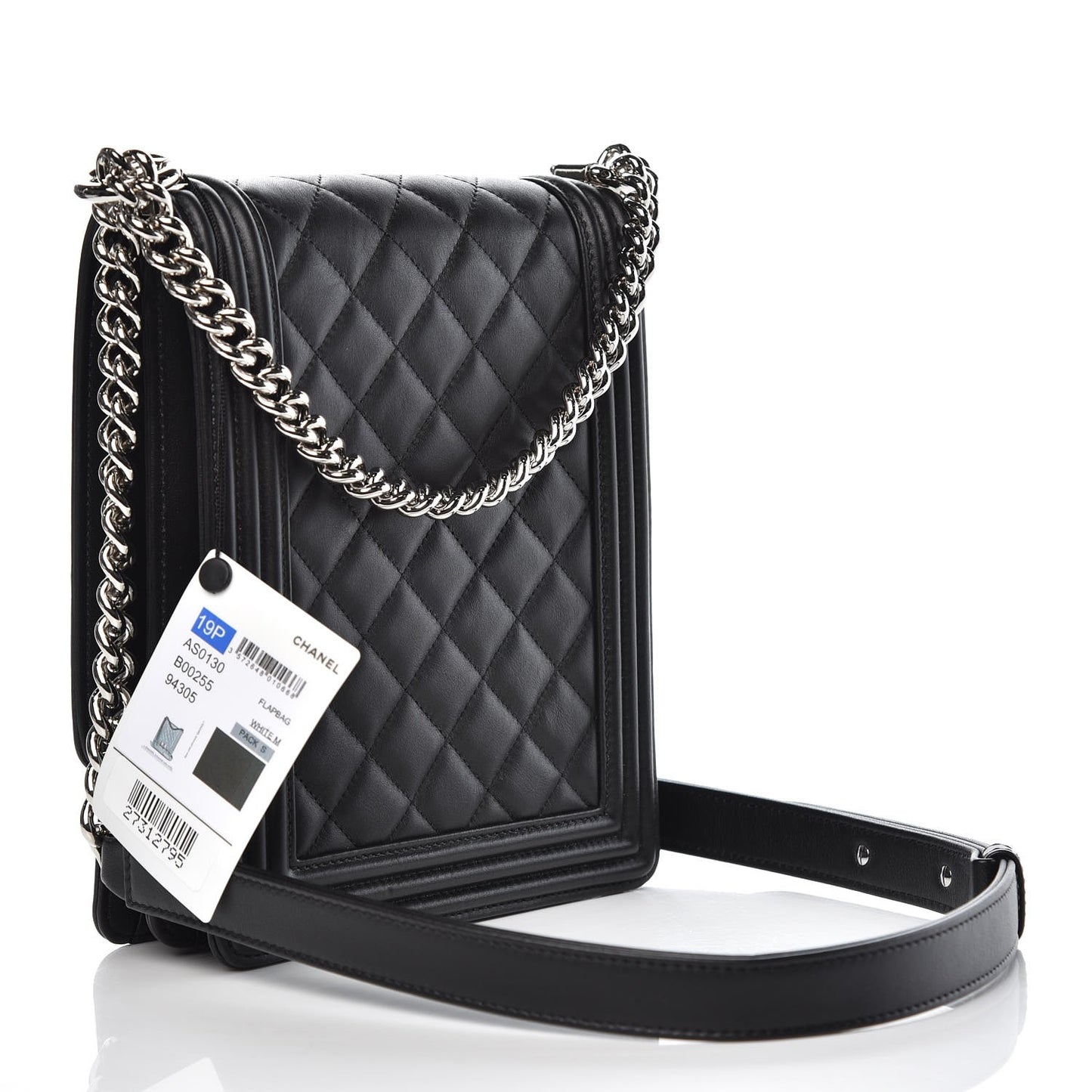 Calfskin Quilted North South Boy Flap Black