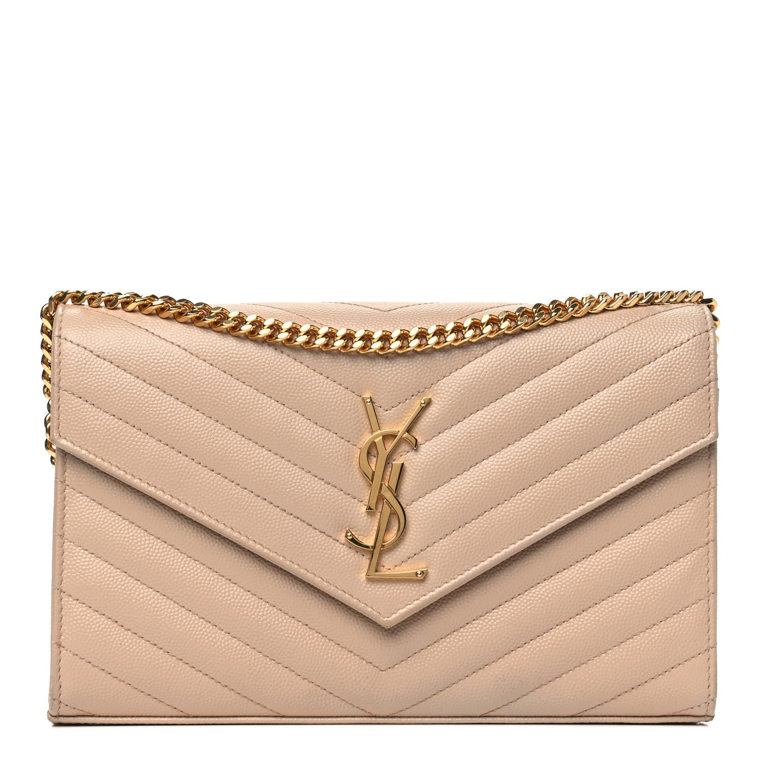 Saint Laurent Grain De Poudre Matelasse Chevron Monogram Chain Wallet Nude Powder 1 of 4