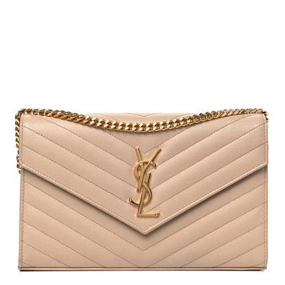 Saint Laurent Grain De Poudre Matelasse Chevron Monogram Chain Wallet Nude Powder 1 of 4